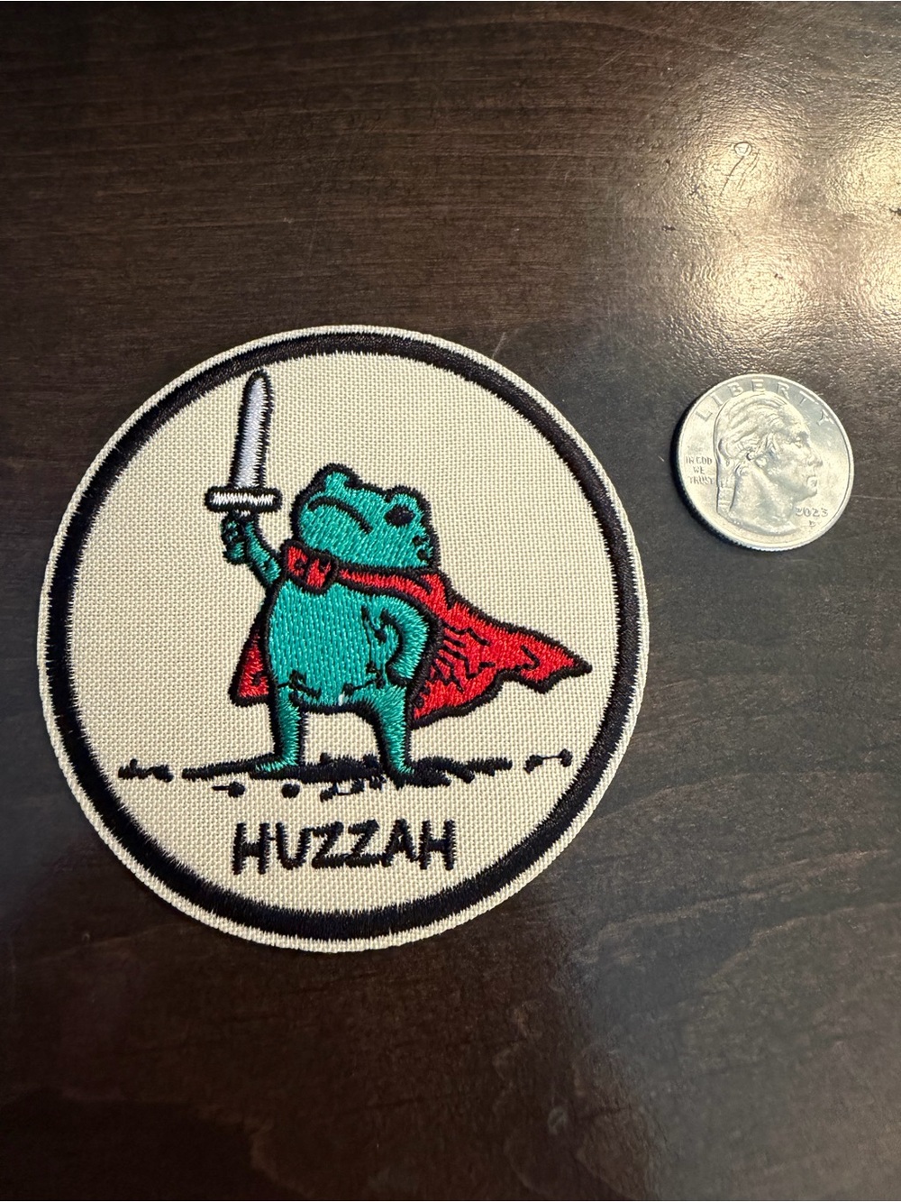 HUZZAH Frog Embroidered Patch - Teal & Red